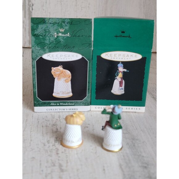 Hallmark Alice wonderland Cheshire Cat Mad Hatter miniature thimble ornament Xma - Picture 6 of 6